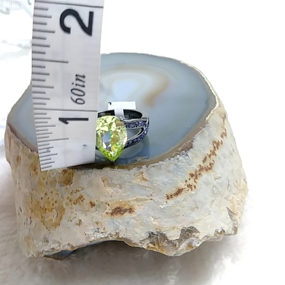 Gothic Cocktail Ring Stainless Steel Hypoallergenic Teardrop Peridot Color - Picture 11 of 15